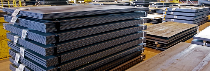 Rows of Carbon steel plates in manufacturing plant