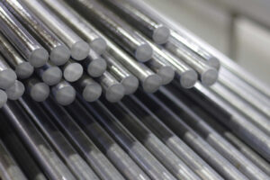 Stack of low carbon steel rods, ready for construction